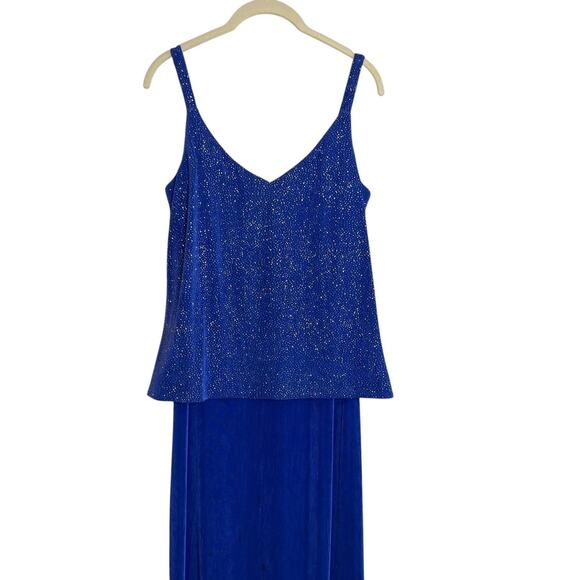 Alex Evenings Womens 2 Pc Maxi Dress Sz 8 Blue Sparkle Tank Jacket Formal flaws - Picture 5 of 12